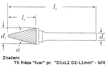 Tvrdokovová fréza kuželová pr.10x20.06-65mm, břit 6